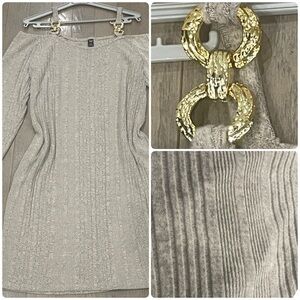 Elegant Off-Shoulder Knit Dress With Gold Accents Size 3XL For Any Occasion